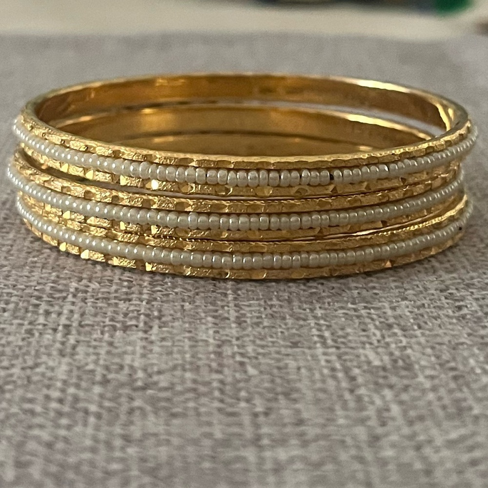 Gold Tone Beaded Bangles (set of 3) – Stackable Boho Chic Bracelets - Picture 4 of 4